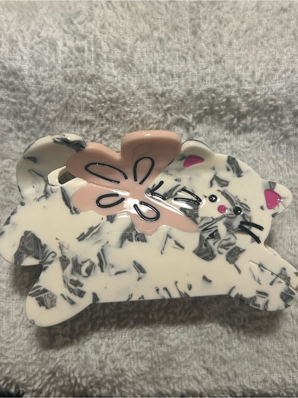 Cat Hair Clip with Pink Flower Accent Bow